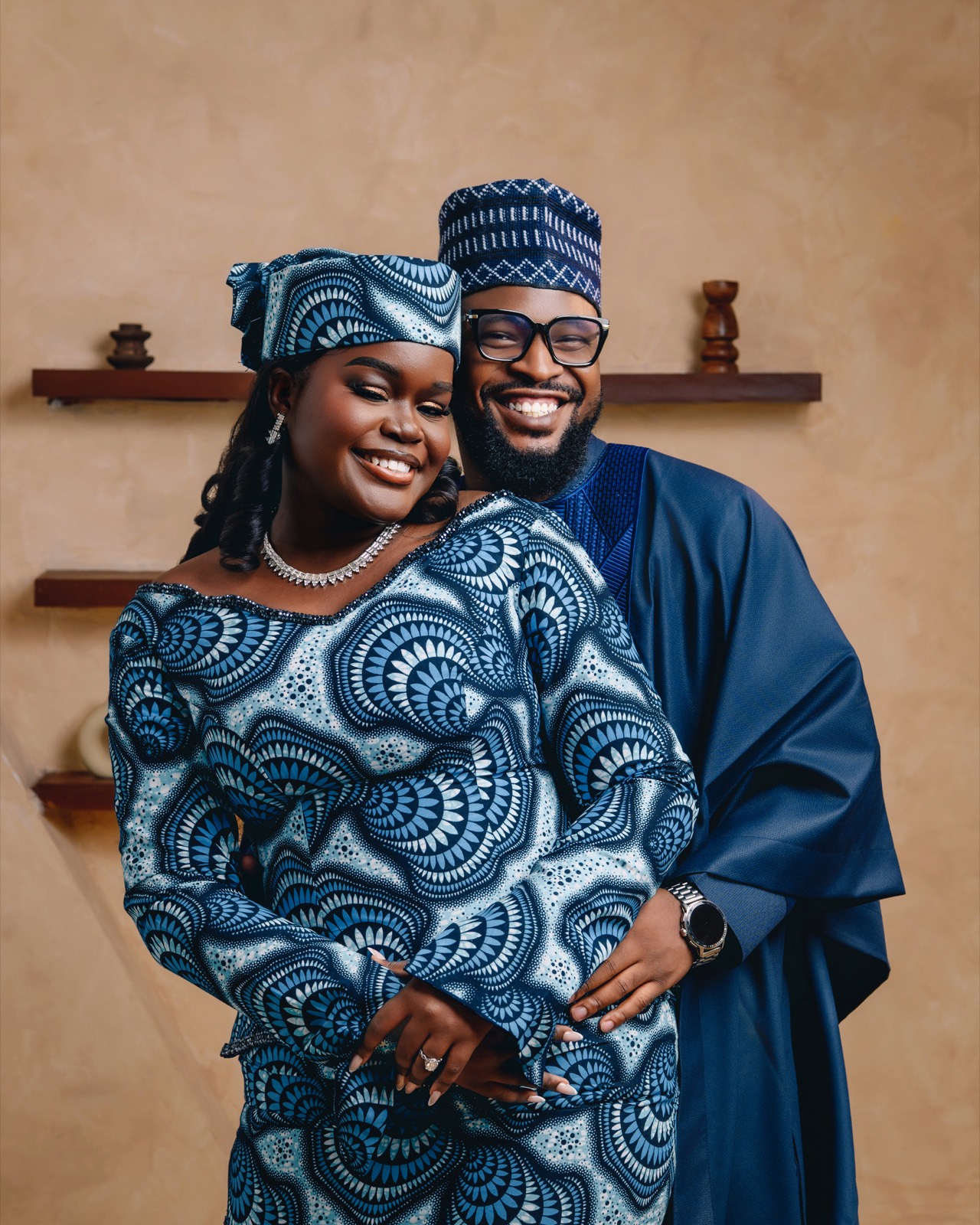 Wrapped together in royal blue, all smiles
